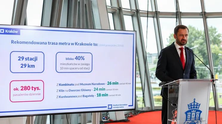 Prezentacja linii metra przez prezydenta Krakowa Aleksandra Miszalskiego