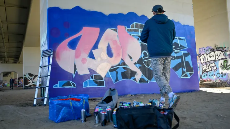 Graffiti na estakadzie kolejowej na Grzegórzkach