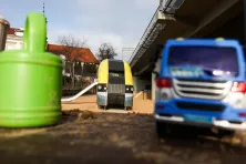 Drewniany model pociągu w Parku Kolejowym