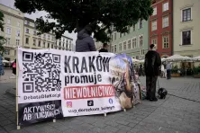 Protest na rynku głównym przeciwko dorożkom